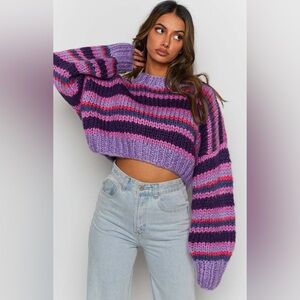 Beginning Boutique Belmont Stripe Sweater Purple Vibrant Acrylic MEDIUM LARGE
